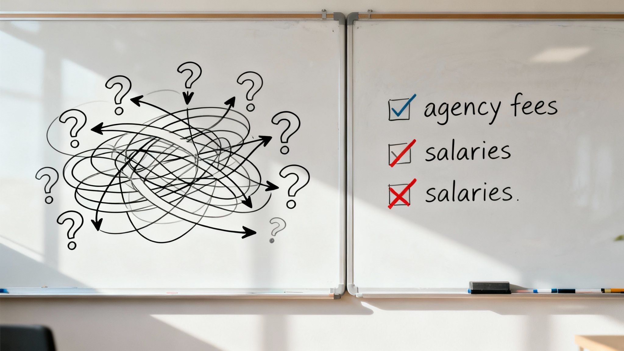 An image showing a magnifying glass over a calculator and ad performance charts, symbolizing the scrutiny required for accurate ROAS calculation.