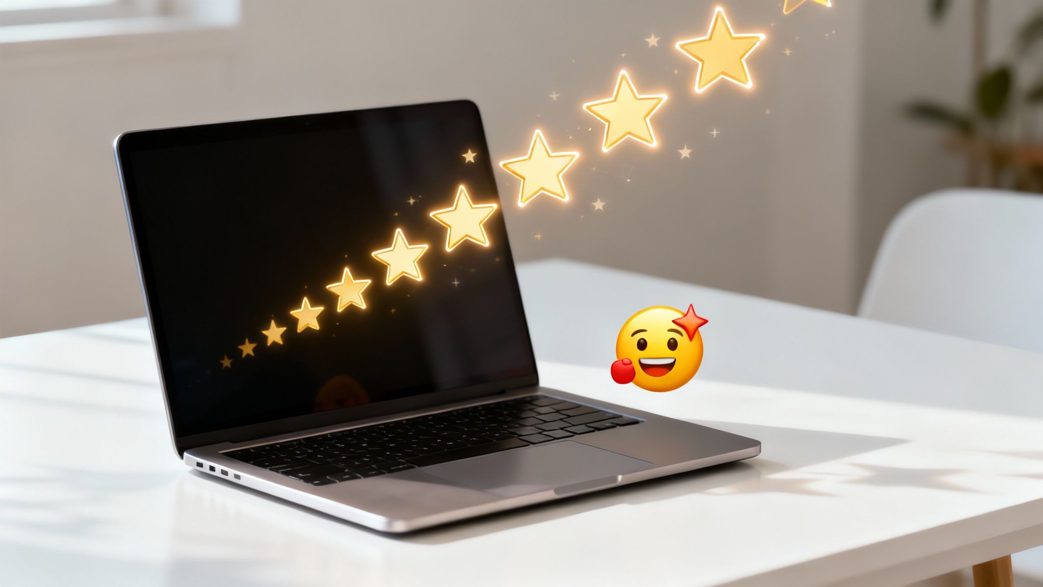 A five-star rating with several customer reviews shown on a mobile phone.