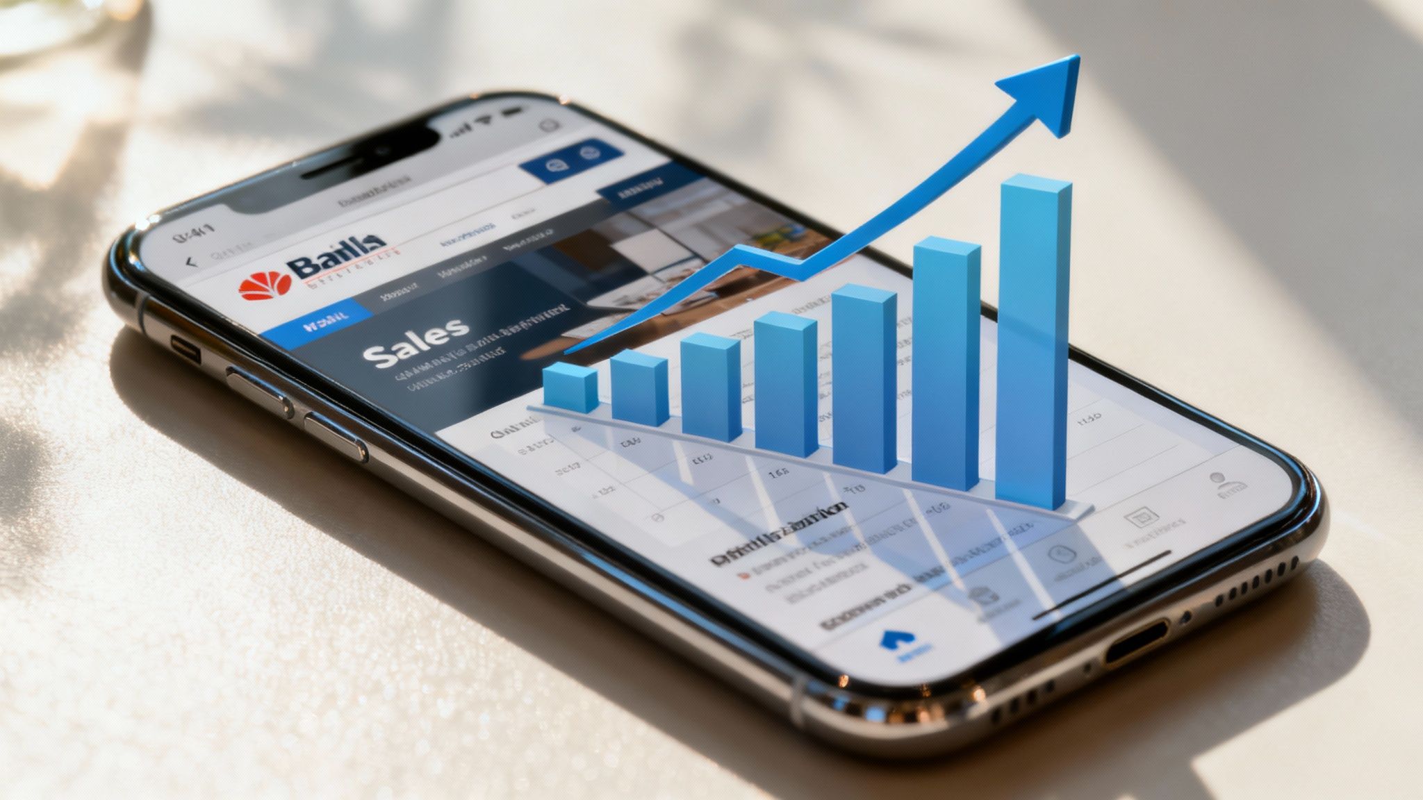 A person holding a smartphone showing a website with analytics charts in the background, symbolizing mobile optimization.