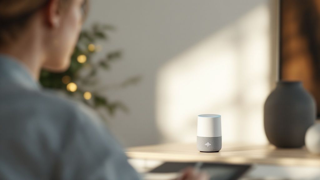 A person using a smartphone's voice assistant to search online