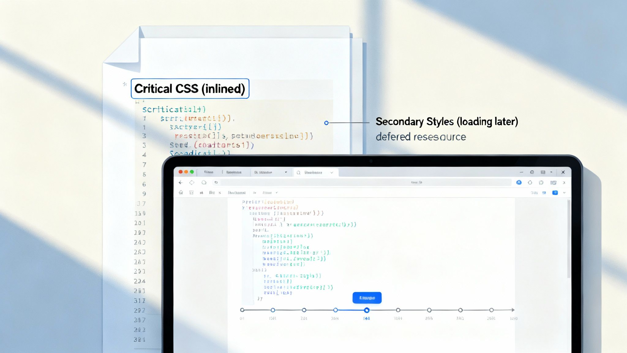 Illustration showing how Critical CSS loads above-the-fold content first, improving perceived performance.