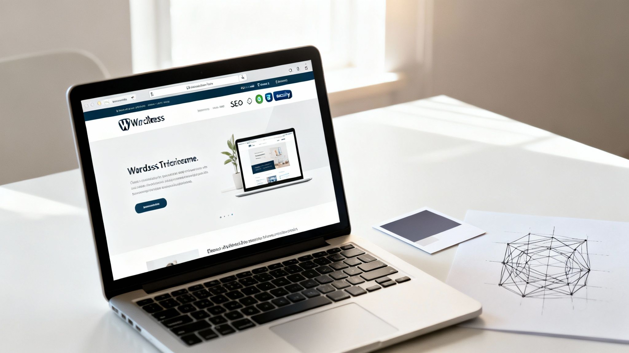 A person working on a laptop, illustrating the process of designing a WordPress site.