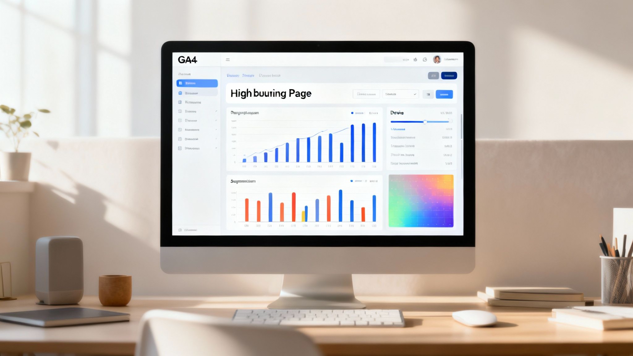 A person pointing at an analytics dashboard on a screen, analyzing website data
