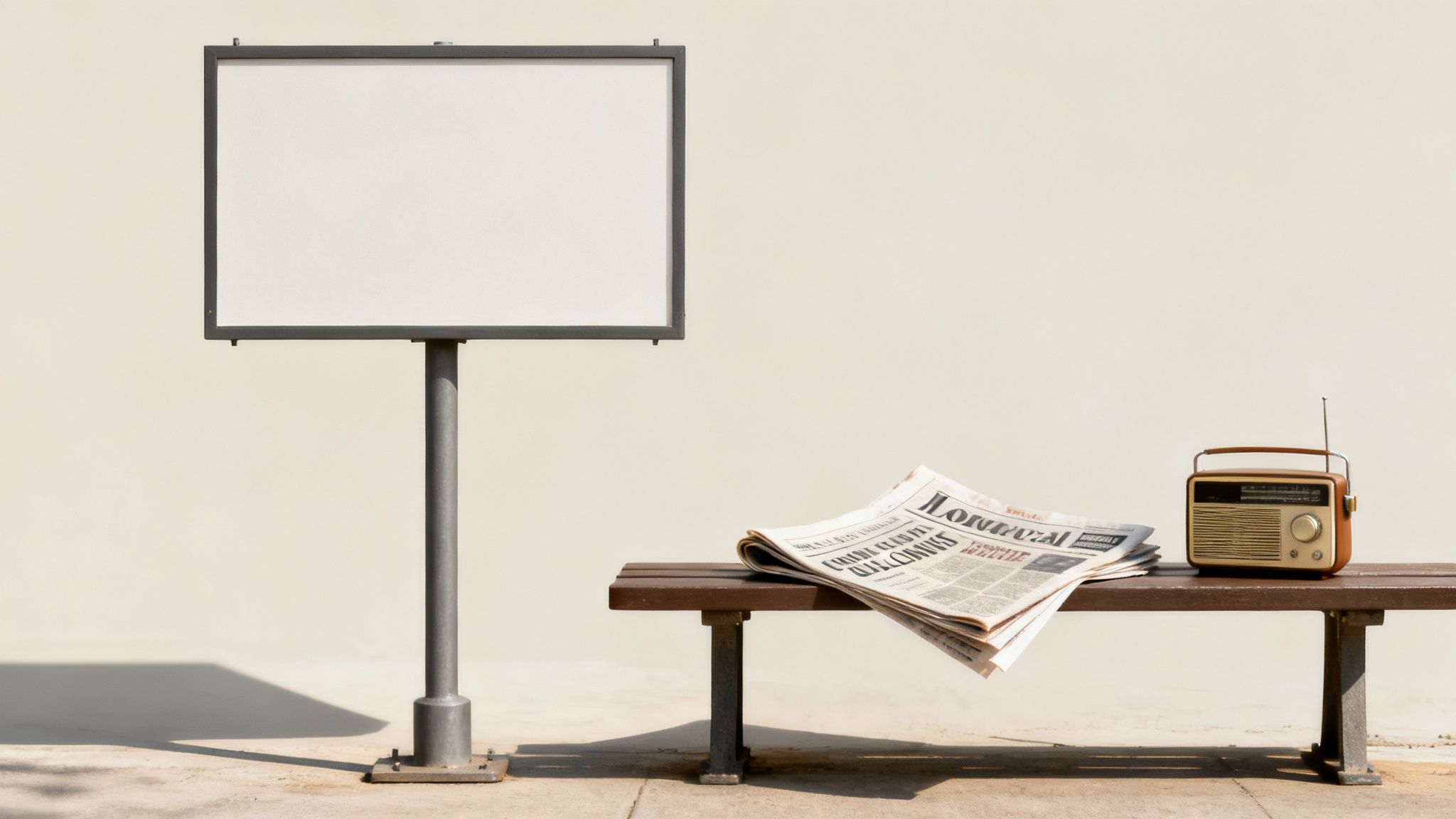 A person pointing at a billboard in a city