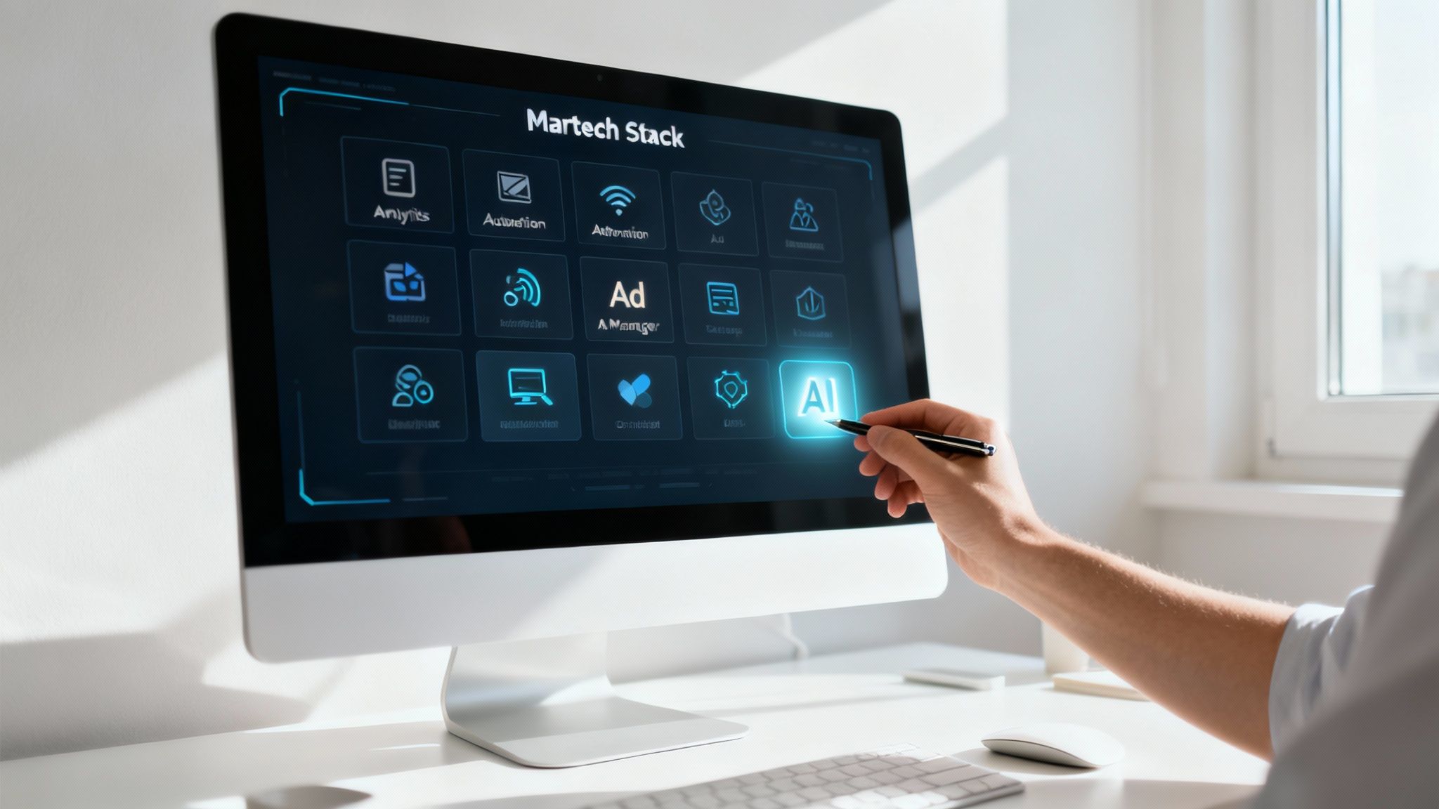 A digital interface showing various marketing analytics and tools