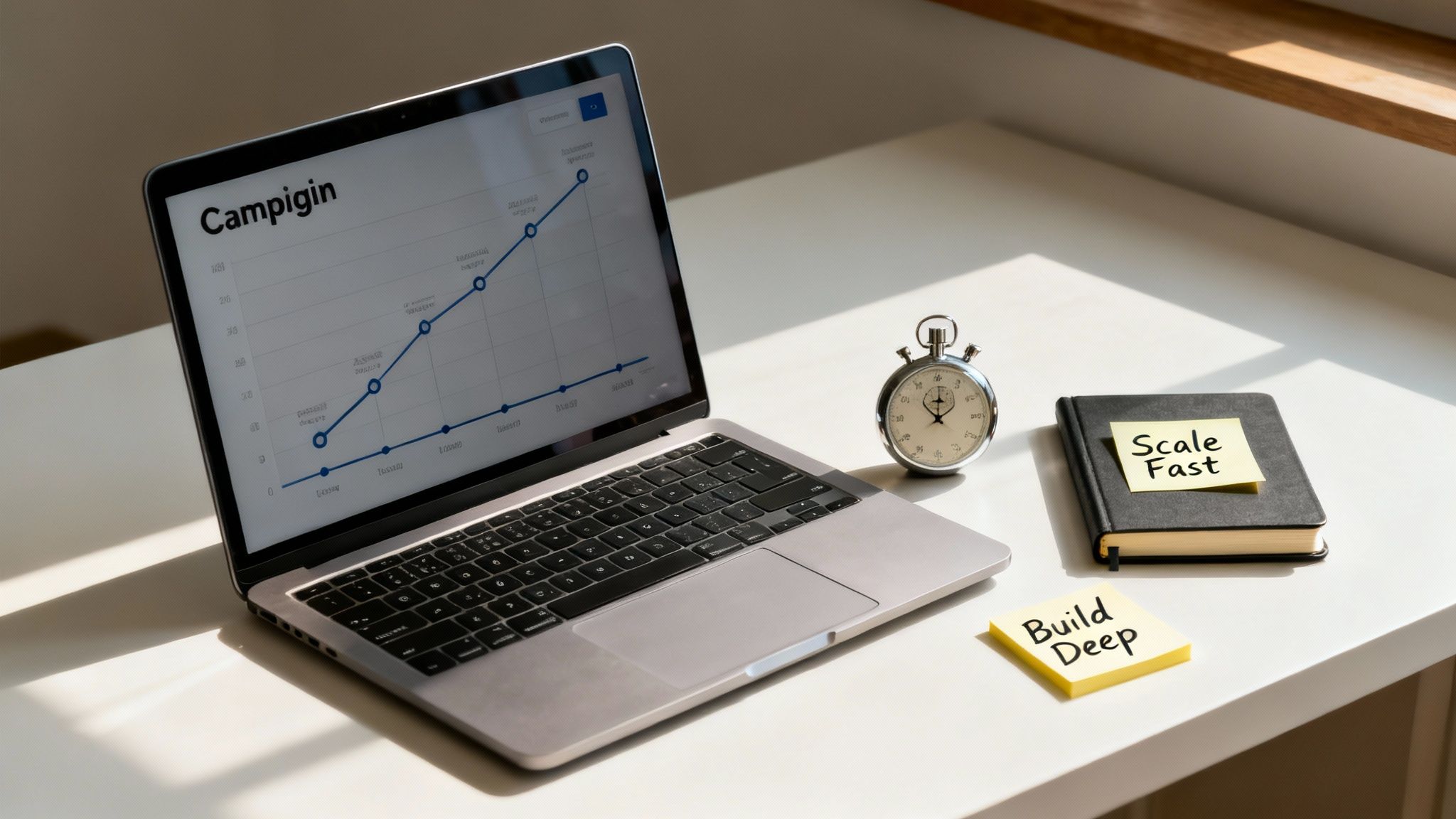 A rocket launching into the sky, symbolizing rapid business growth and speed to market.