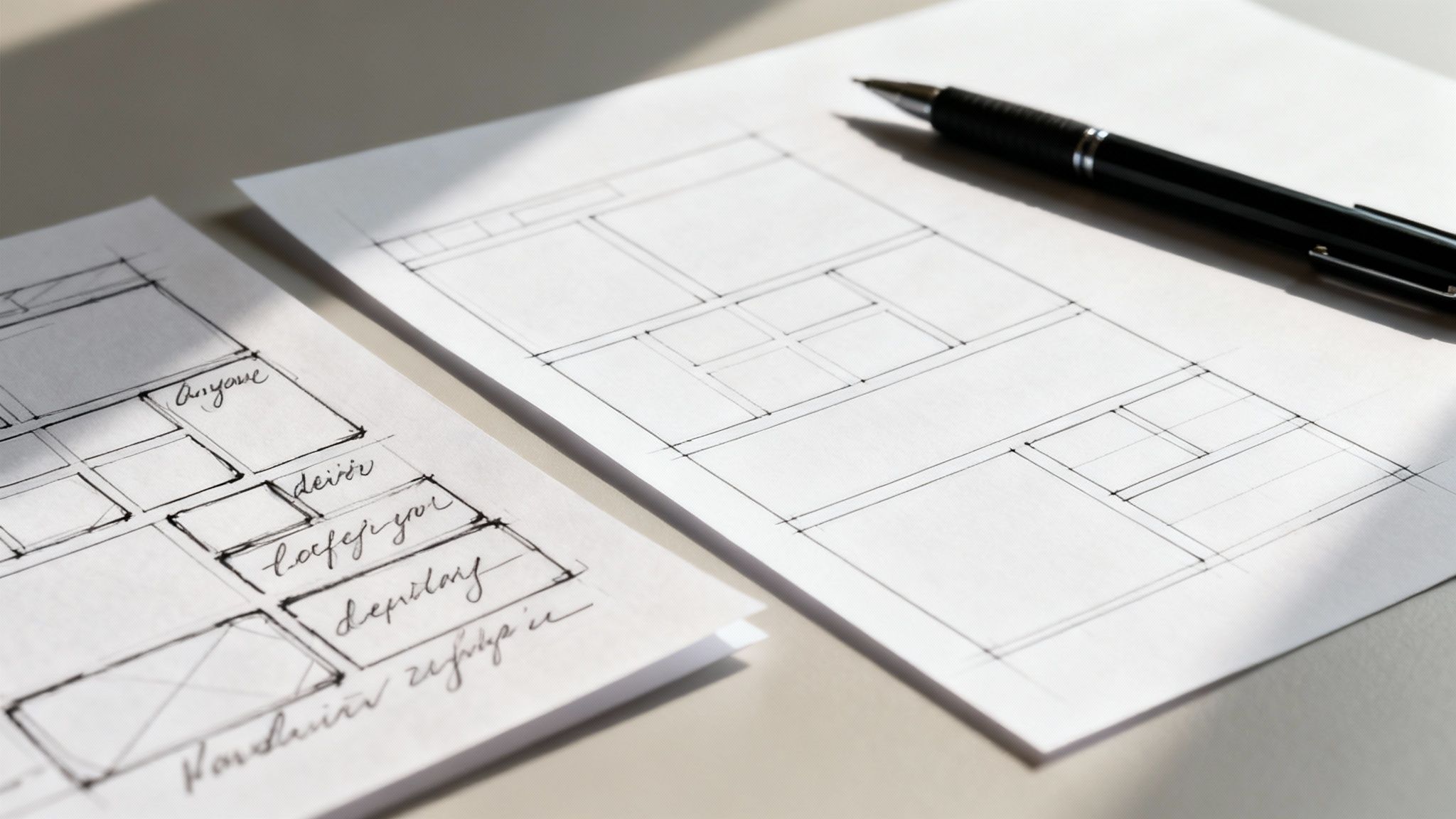 A wireframe of a website being drawn on a whiteboard.
