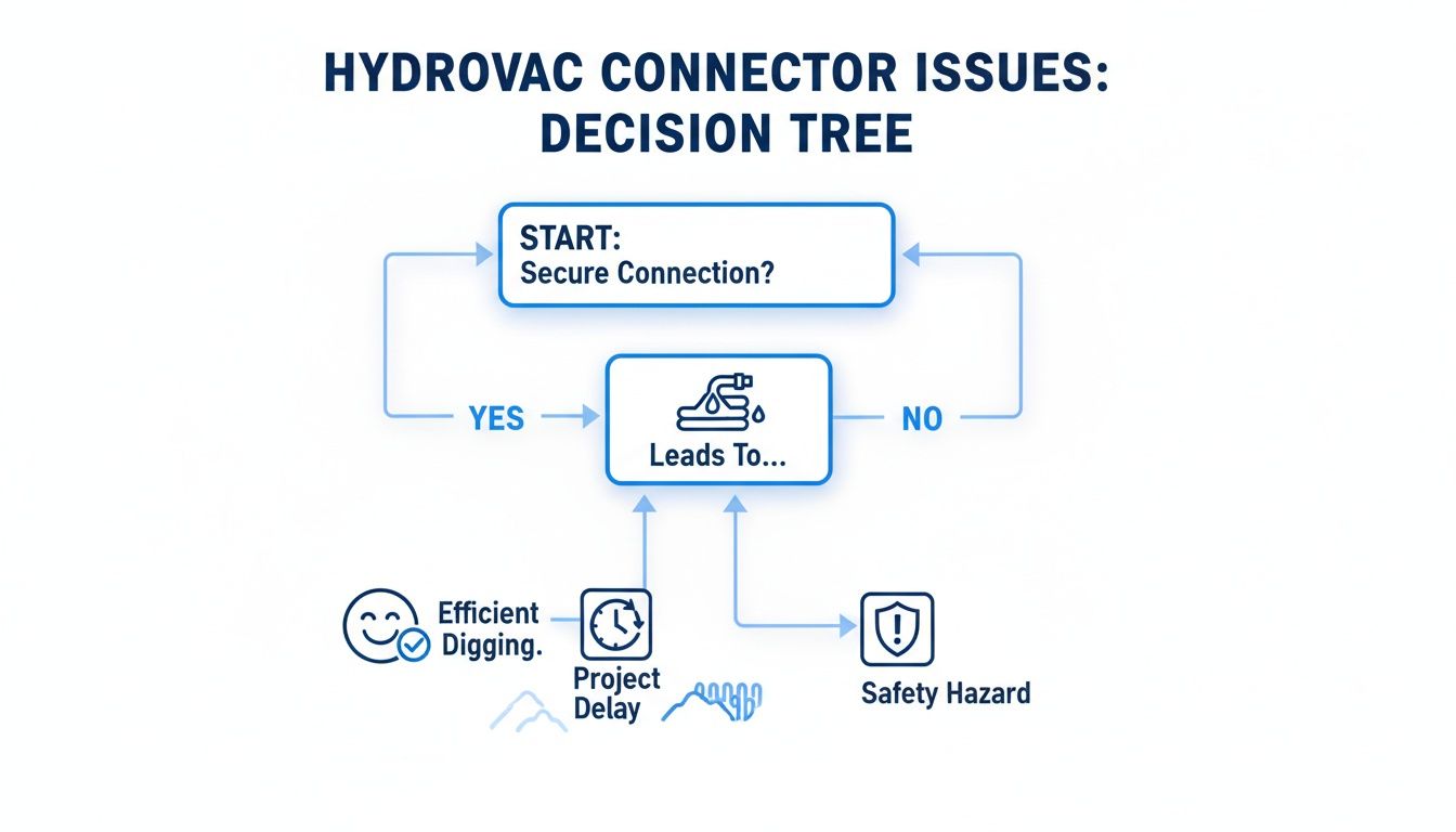 This diagram shows how secure hydrovac hose connections prevent project delays and safety hazards, ensuring efficient digging.