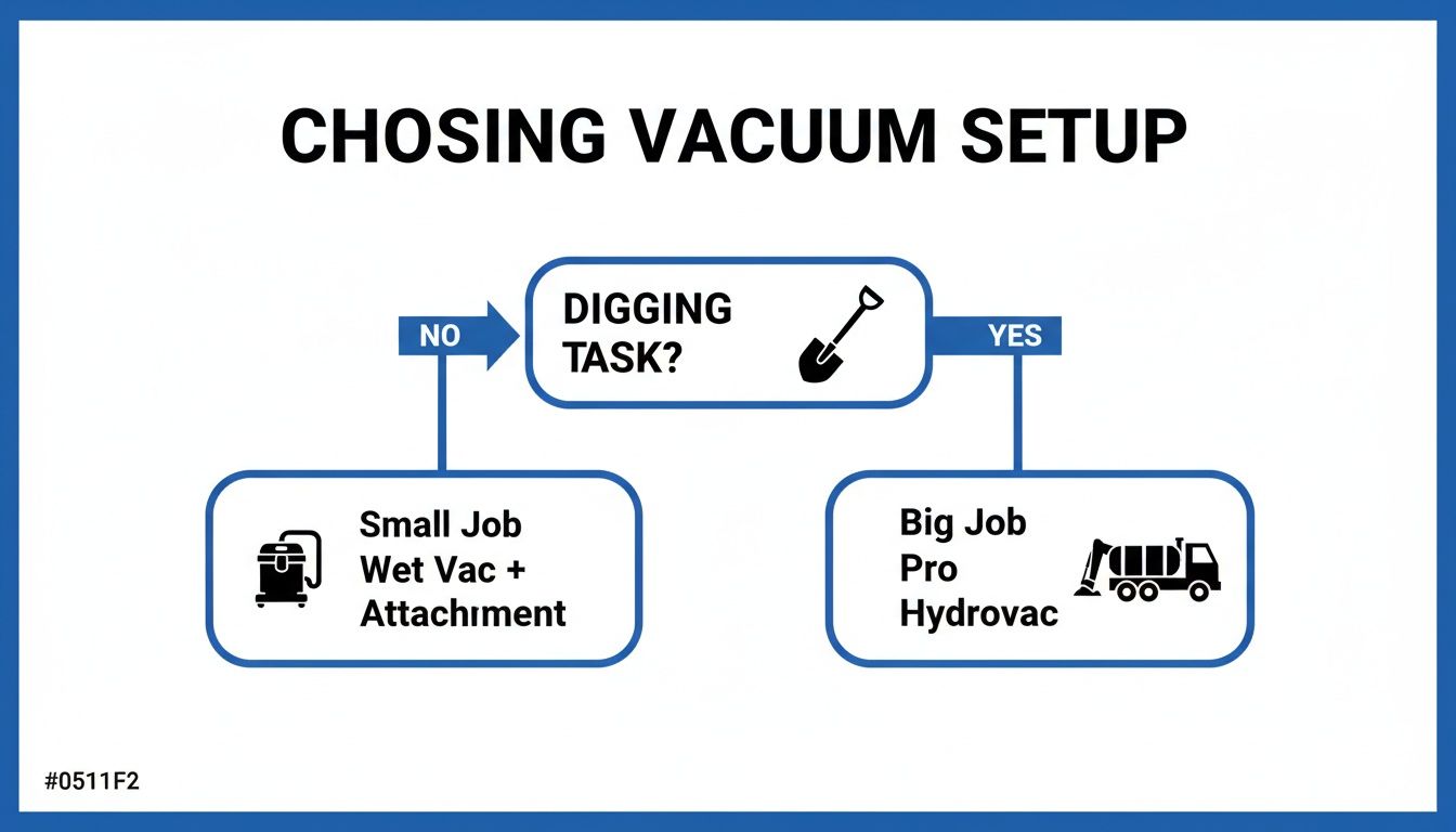 A flowchart illustrating how to choose the right vacuum setup based on whether the task involves digging.