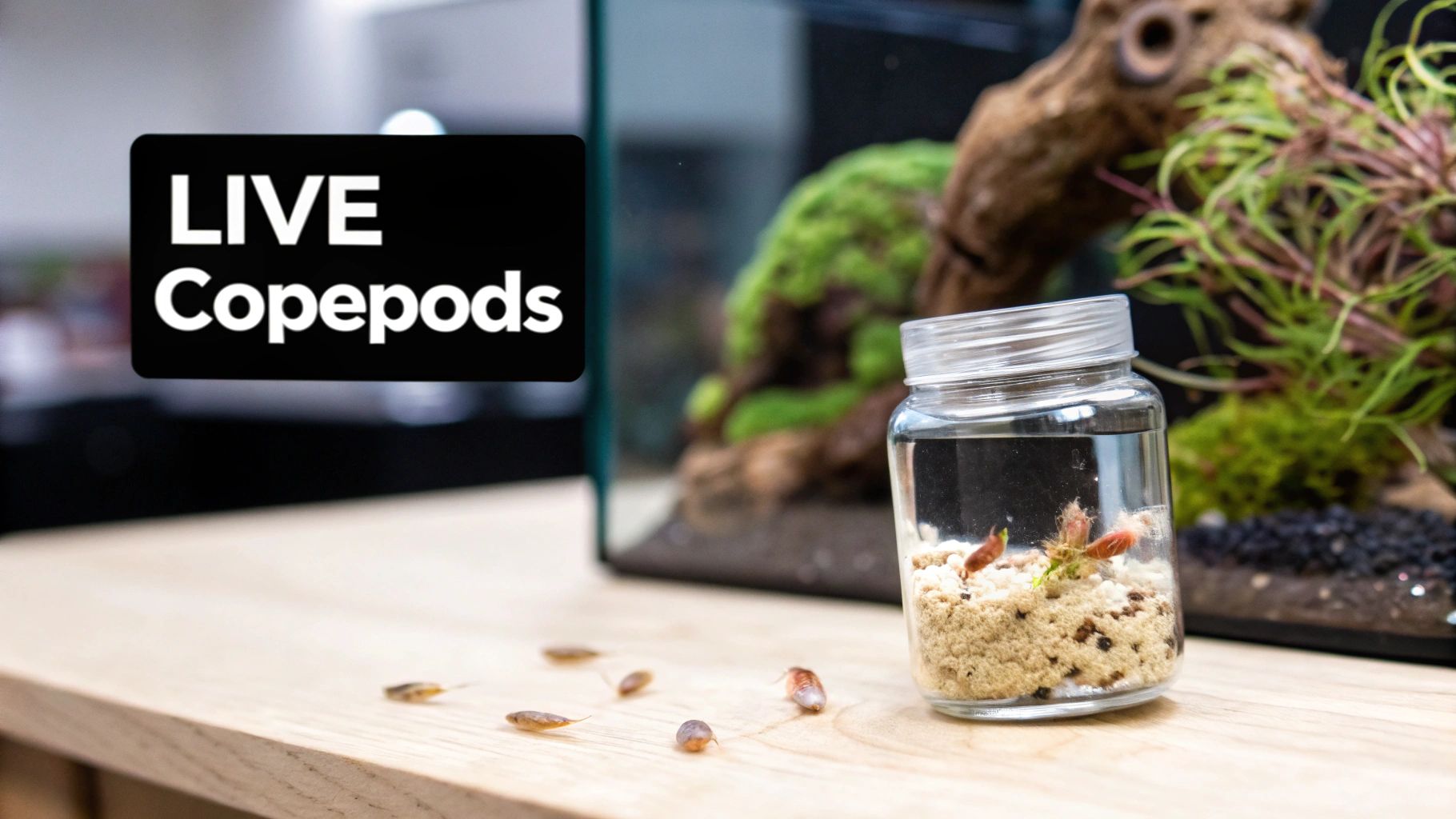 A close-up view of live copepods, the ideal food for mandarin dragonets