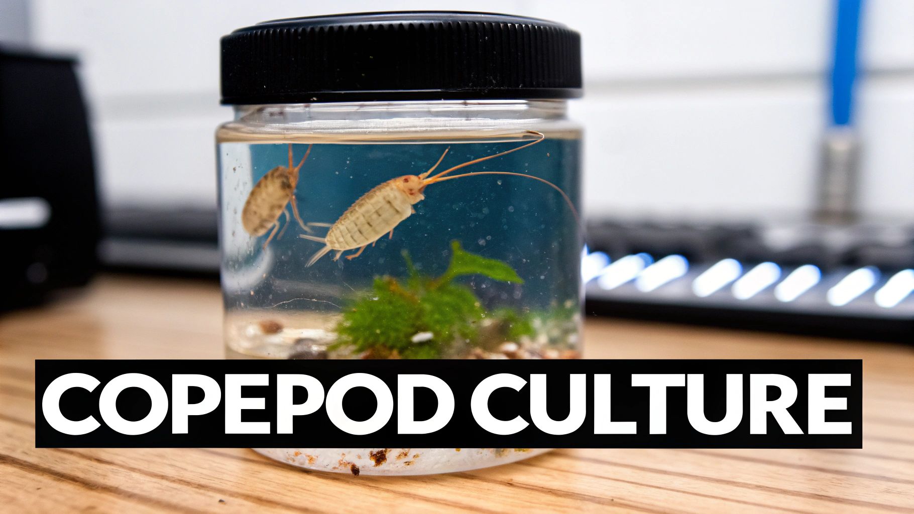 A close-up view of copepods being added to a reef tank.