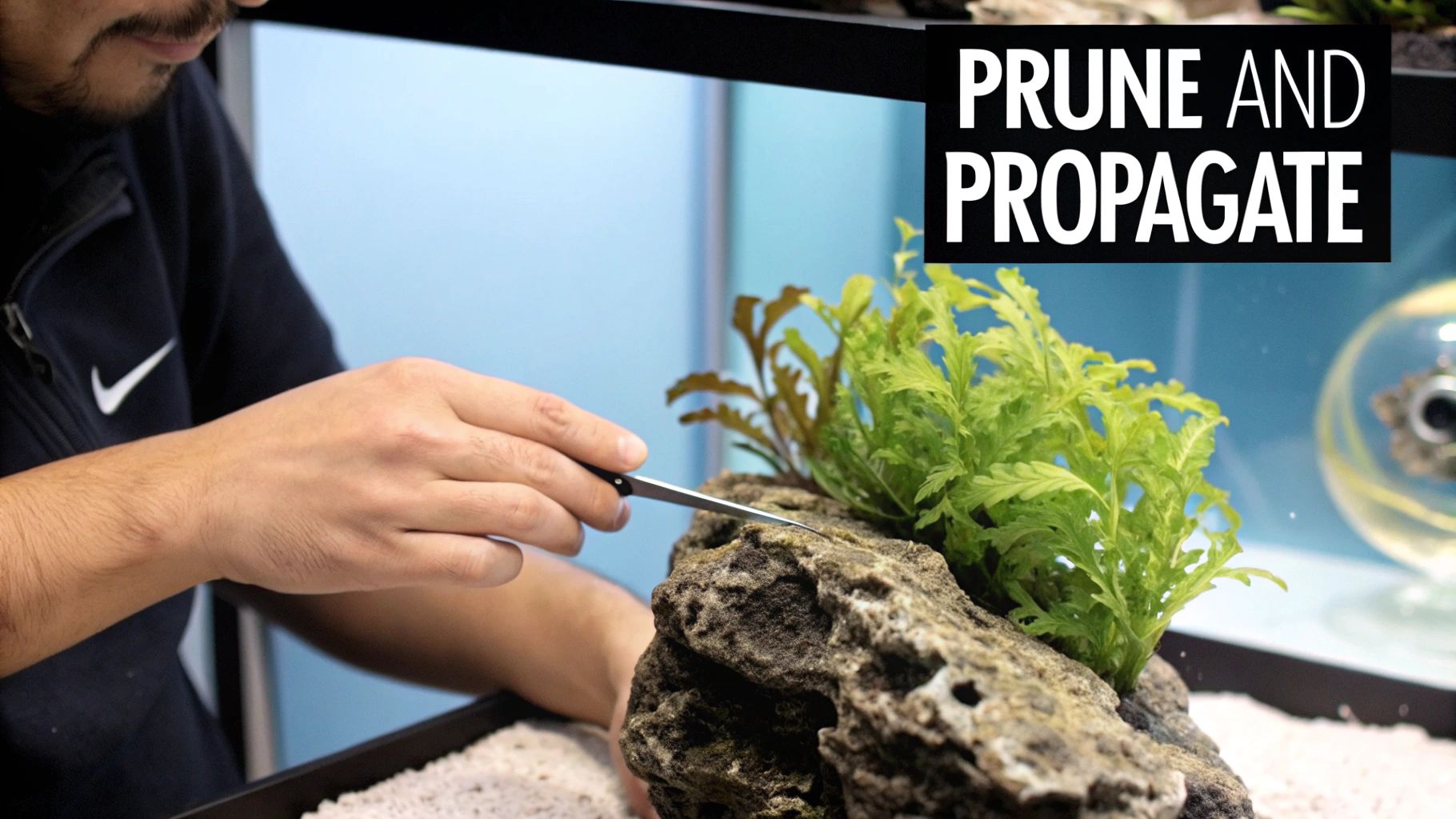 A healthy portion of Dragon's Breath macroalgae being prepared for propagation.