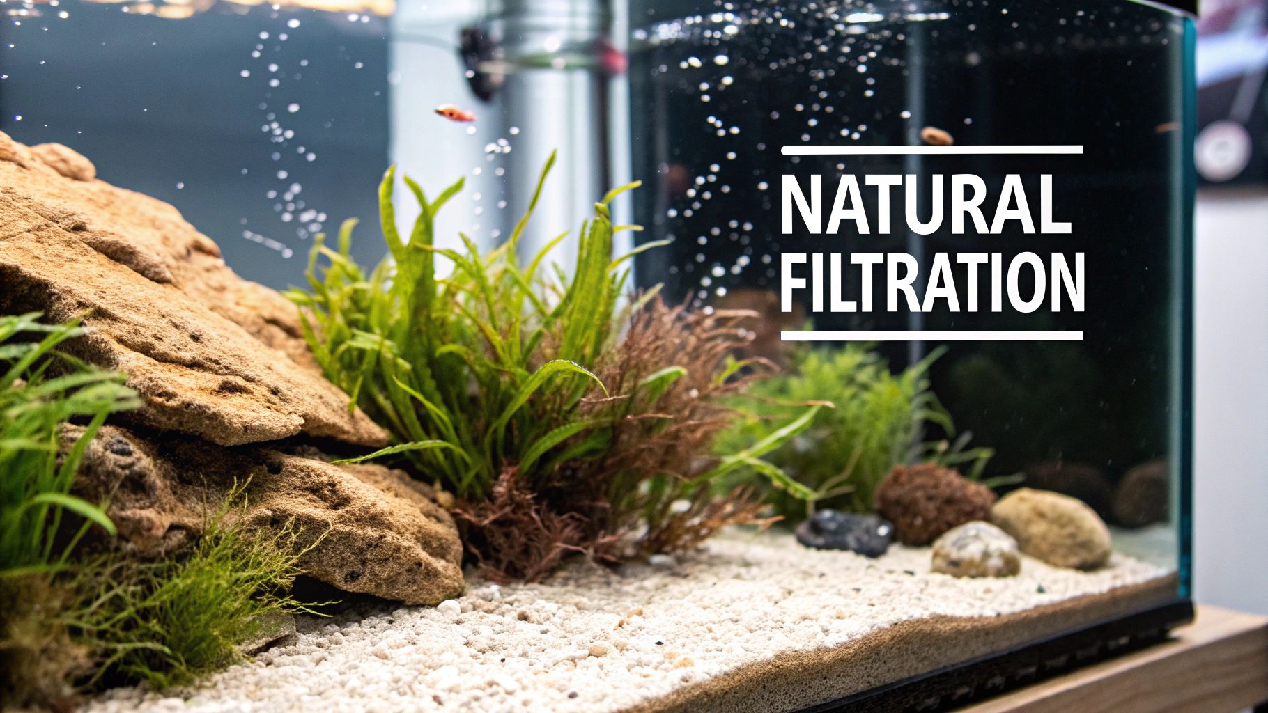 A lush green bunch of Chaetomorpha macroalgae in a marine aquarium
