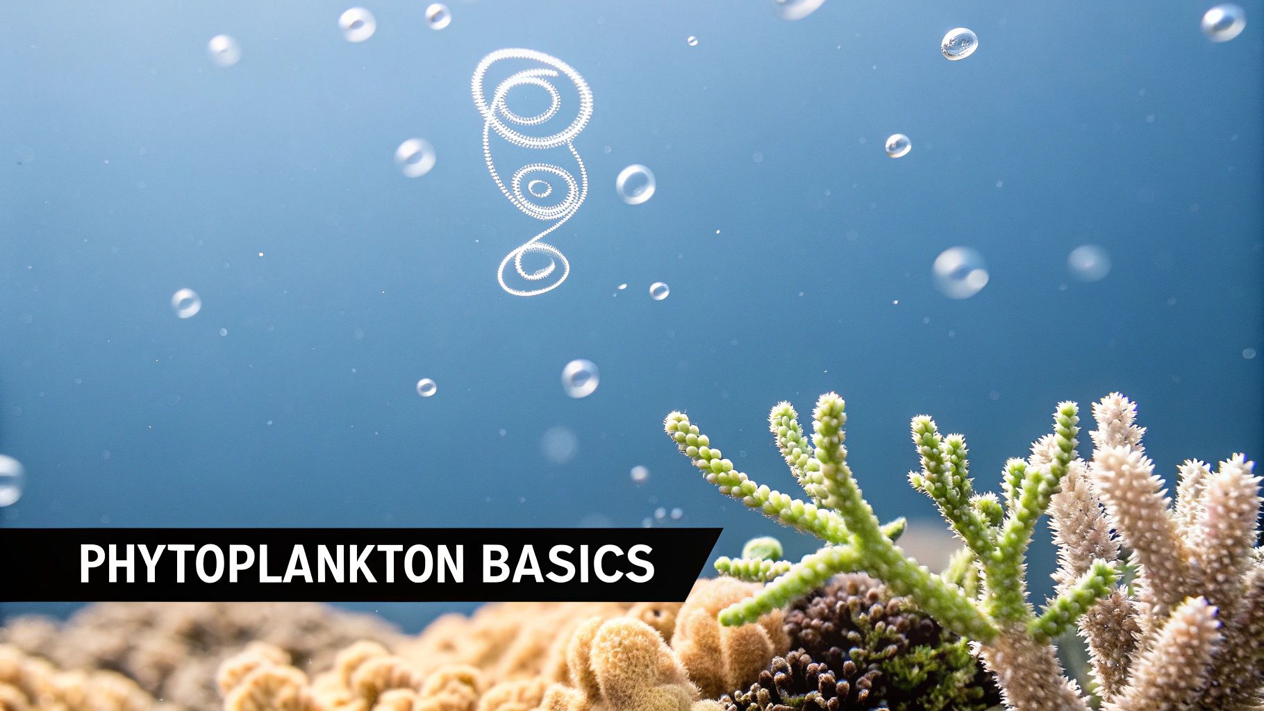 A close-up image showing the microscopic green cells of phytoplankton in water.