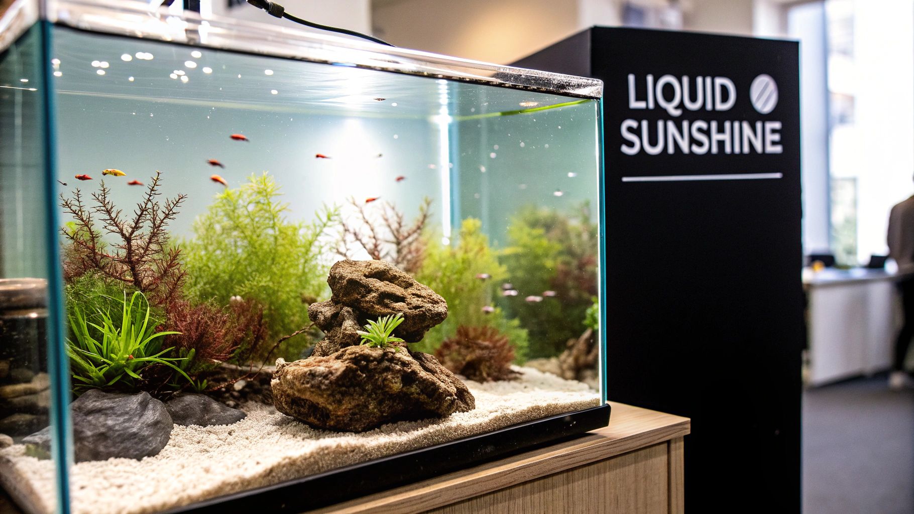 A vibrant reef tank with colorful corals, illustrating the results of a healthy ecosystem fueled by phytoplankton.