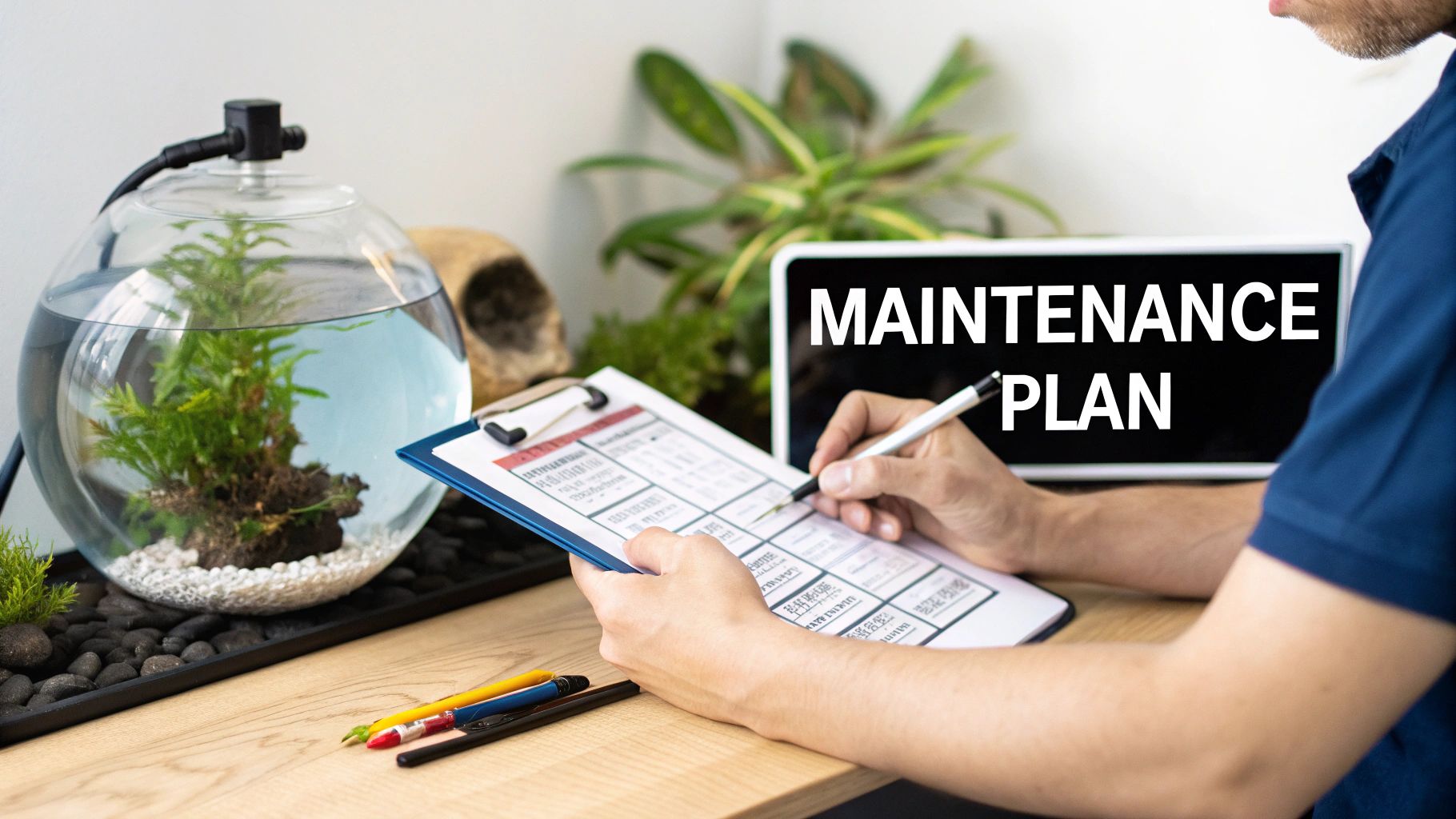 A person using a test kit to check the water parameters of a saltwater aquarium.
