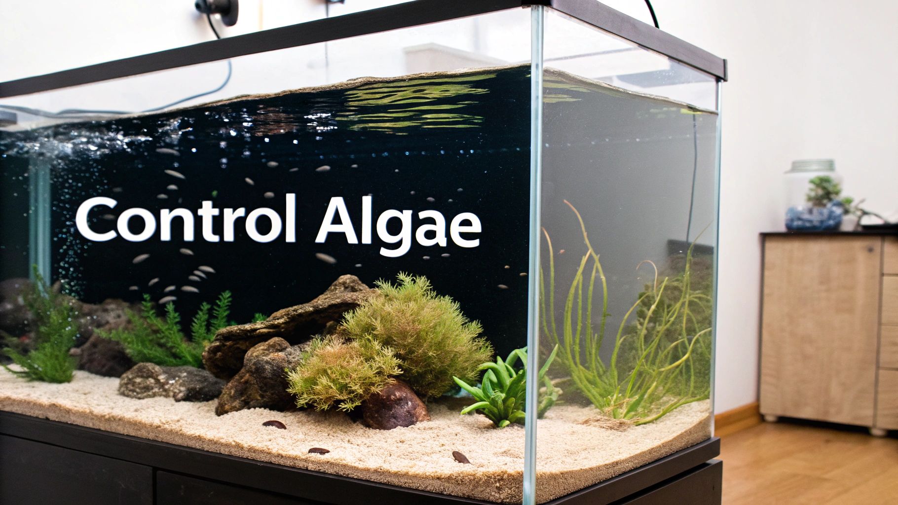 A clean reef tank with minimal algae, showcasing the results of natural nutrient control.