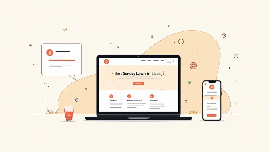 A restaurant website being viewed on a laptop, showing a clean and mobile-friendly design.