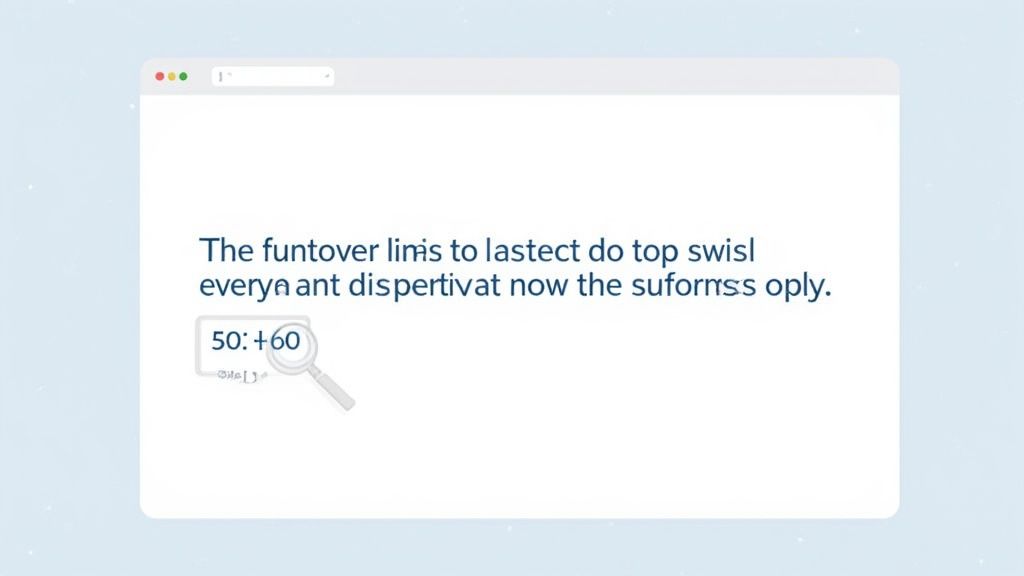 Browser window displaying scrambled text and ratio demonstrating poor on-page SEO content readability issues