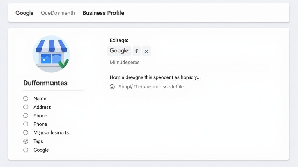 A screenshot of a Google Business Profile editing interface showing options for business information and tags.