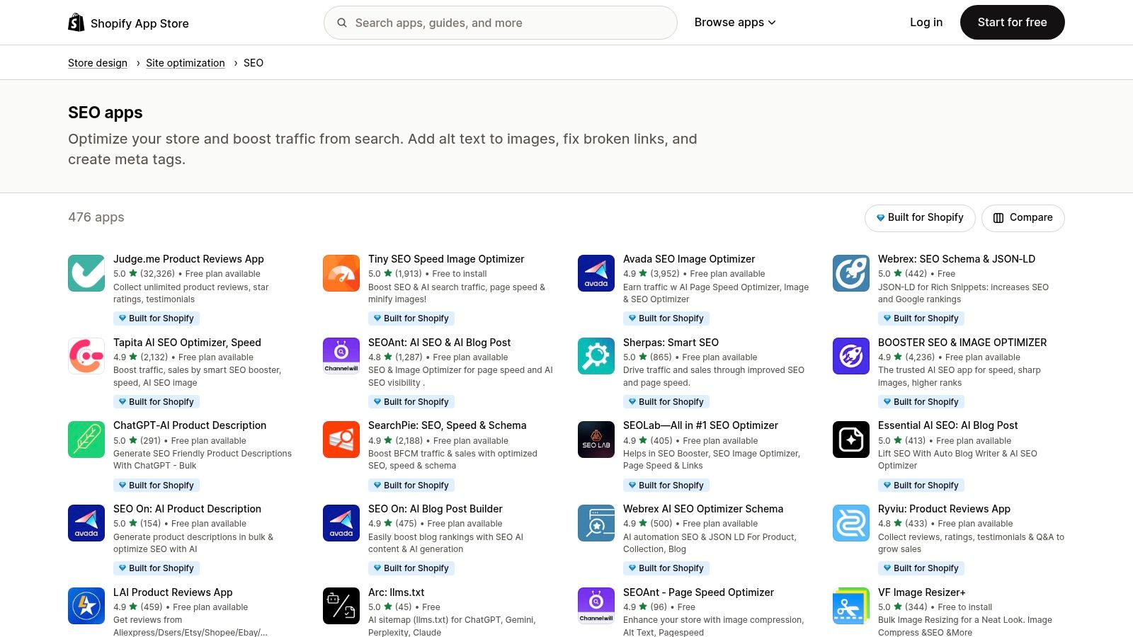 Shopify App Store (SEO category)