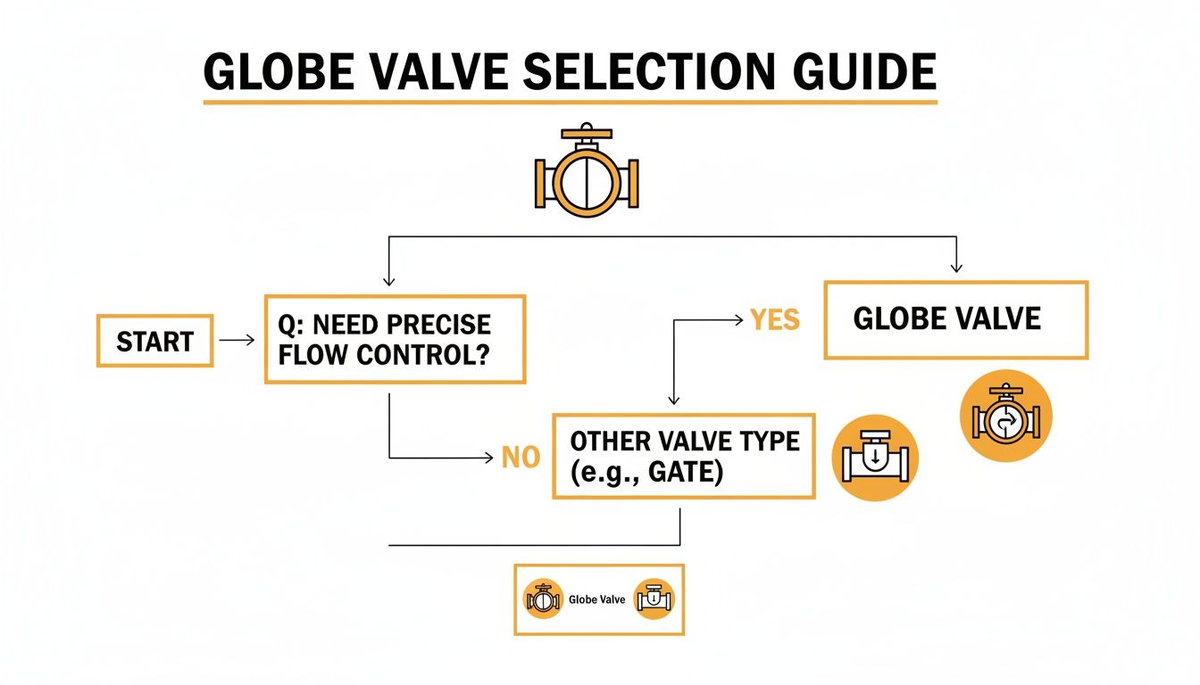 Flowchart illustrating the selection process for globe valves based on precise flow control needs.