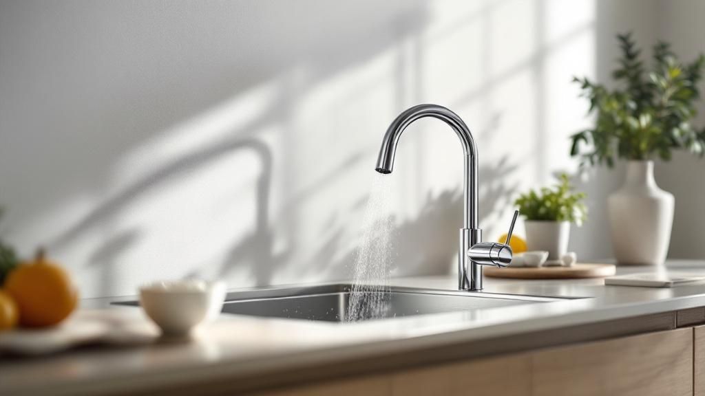 A sleek Kohler Simplice kitchen mixer tap with a pull-down spray head, installed in a modern kitchen setting.