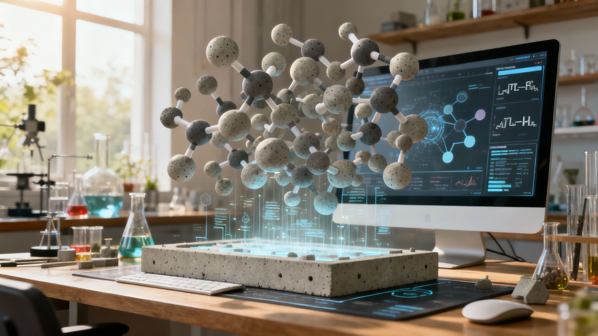 AI-generated simulation of new molecular structures for building materials