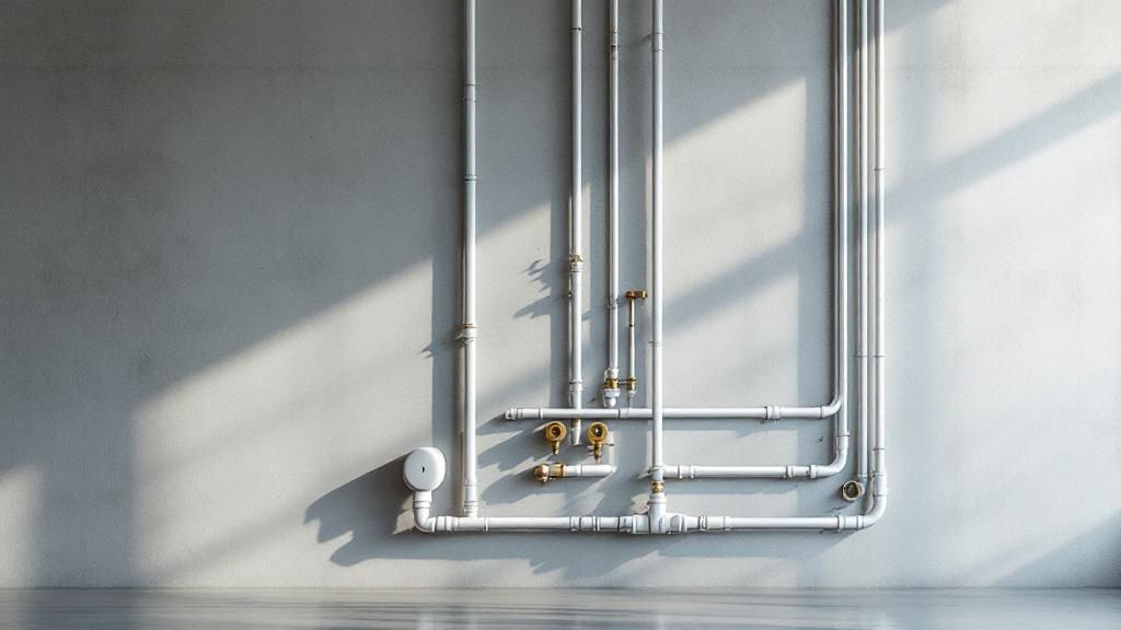 An MEP professional reviewing digital blueprints on a tablet at a Dubai construction site.