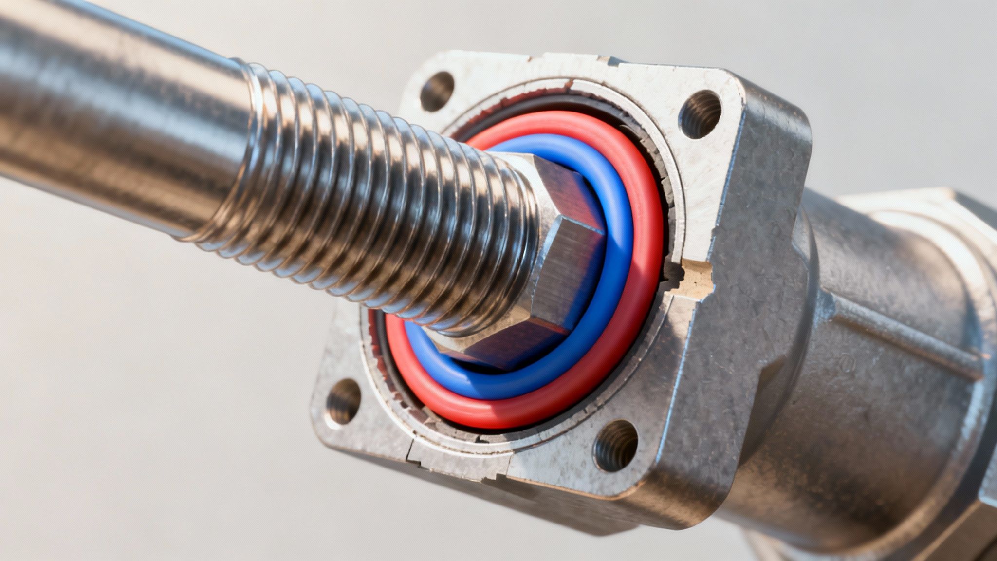 A detailed view of parallel pipe threads on a fitting, showing their consistent diameter and a separate sealing washer