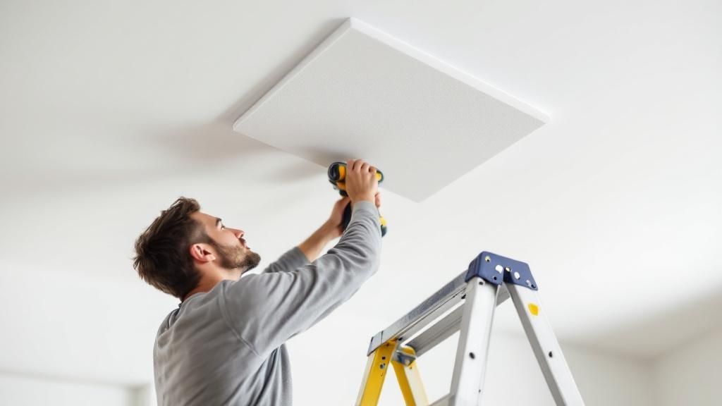 Modern office ceiling with integrated acoustic panels.