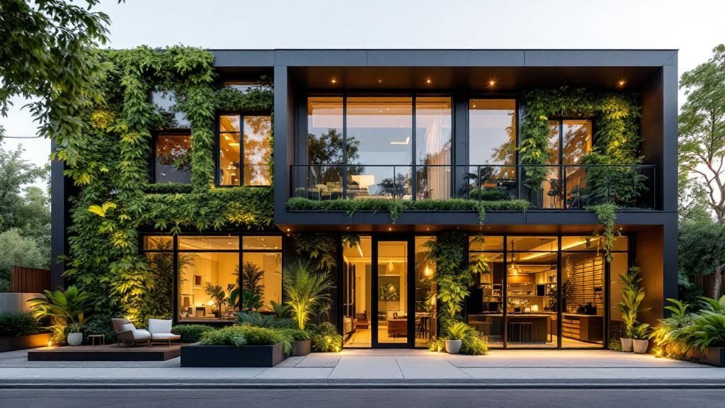 A person inspecting sustainable construction materials with official certification documents nearby.