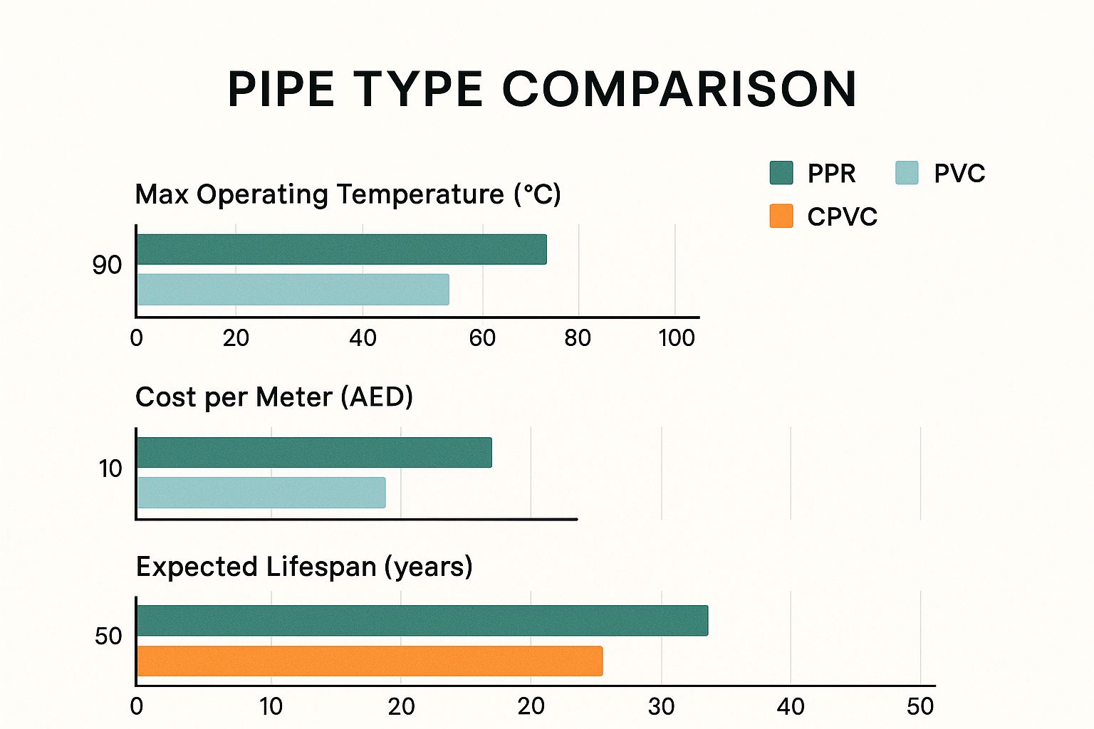 Infographic about ppr vs. pvc vs. cpvc: which pipe is best for uae construction projects?