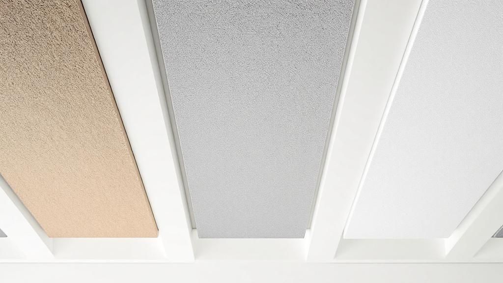 A person inspecting ceiling acoustic panels in a modern office space.