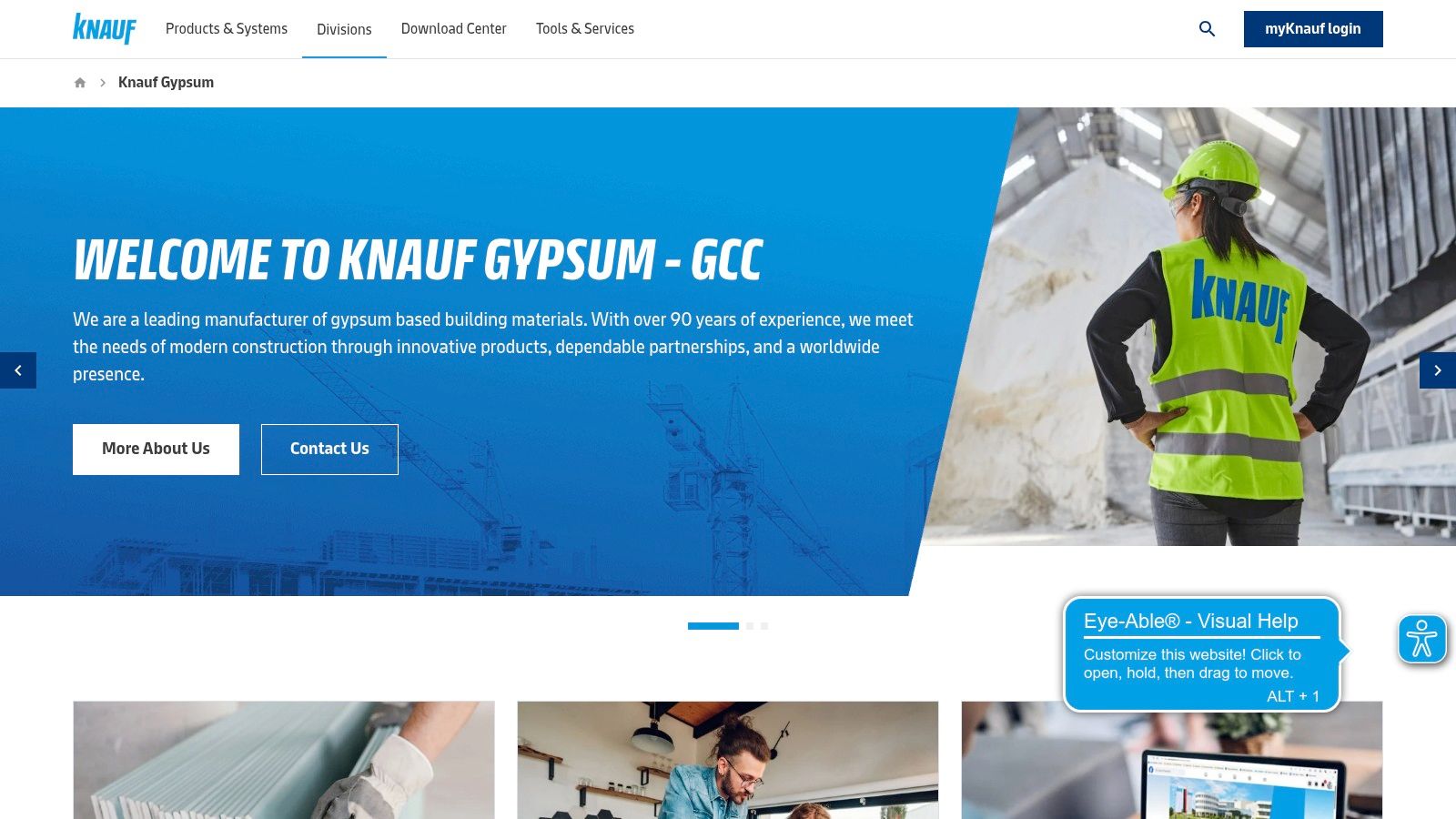 Knauf Middle East website homepage showcasing their products and branding