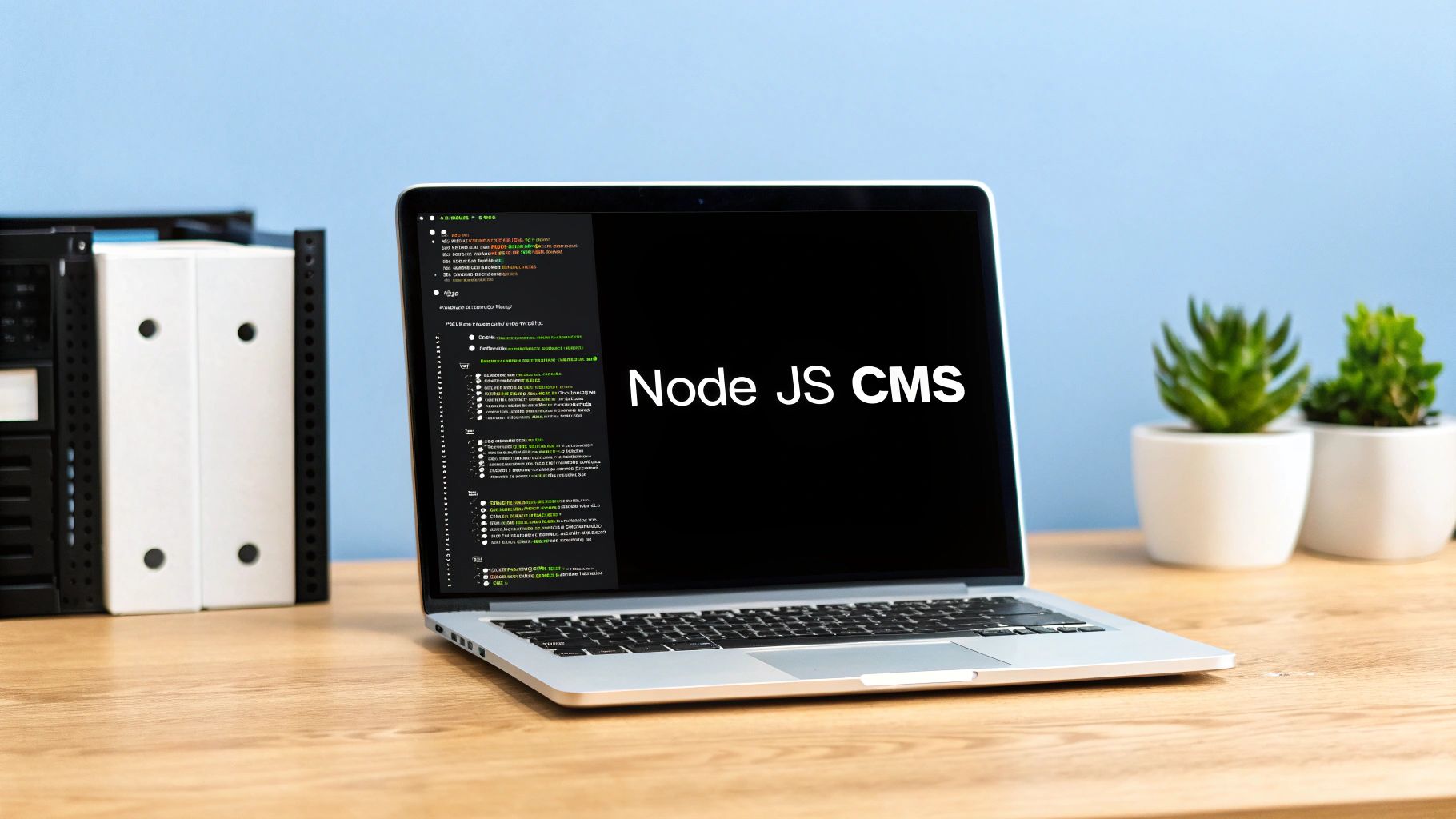 Developer working on a Node JS CMS backend with frontend interfaces connecting via APIs