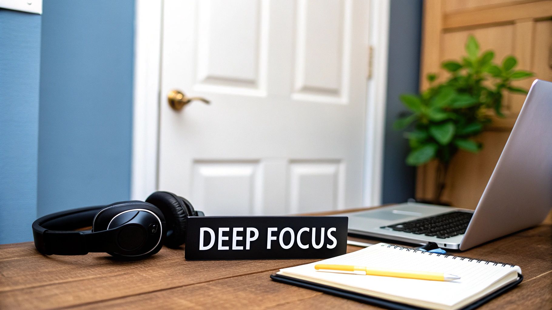 A developer working in a focused environment, with headphones on and minimal distractions.