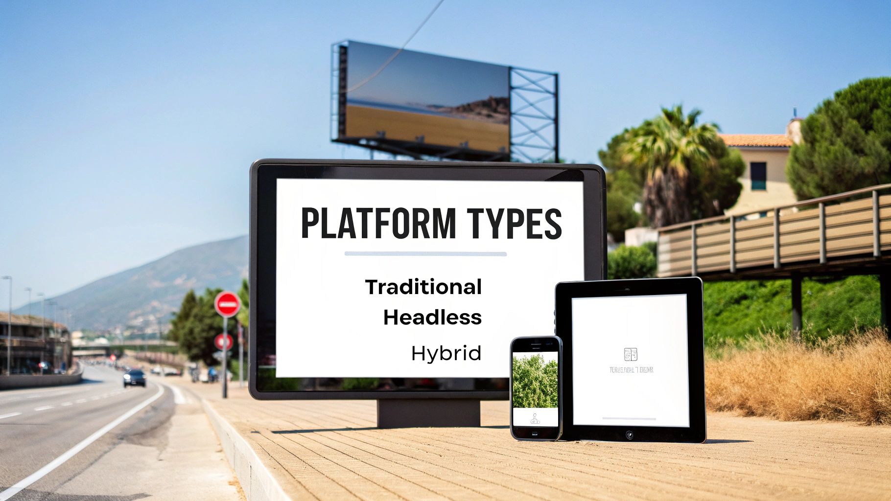 A diagram showing three different types of cloud CMS platforms