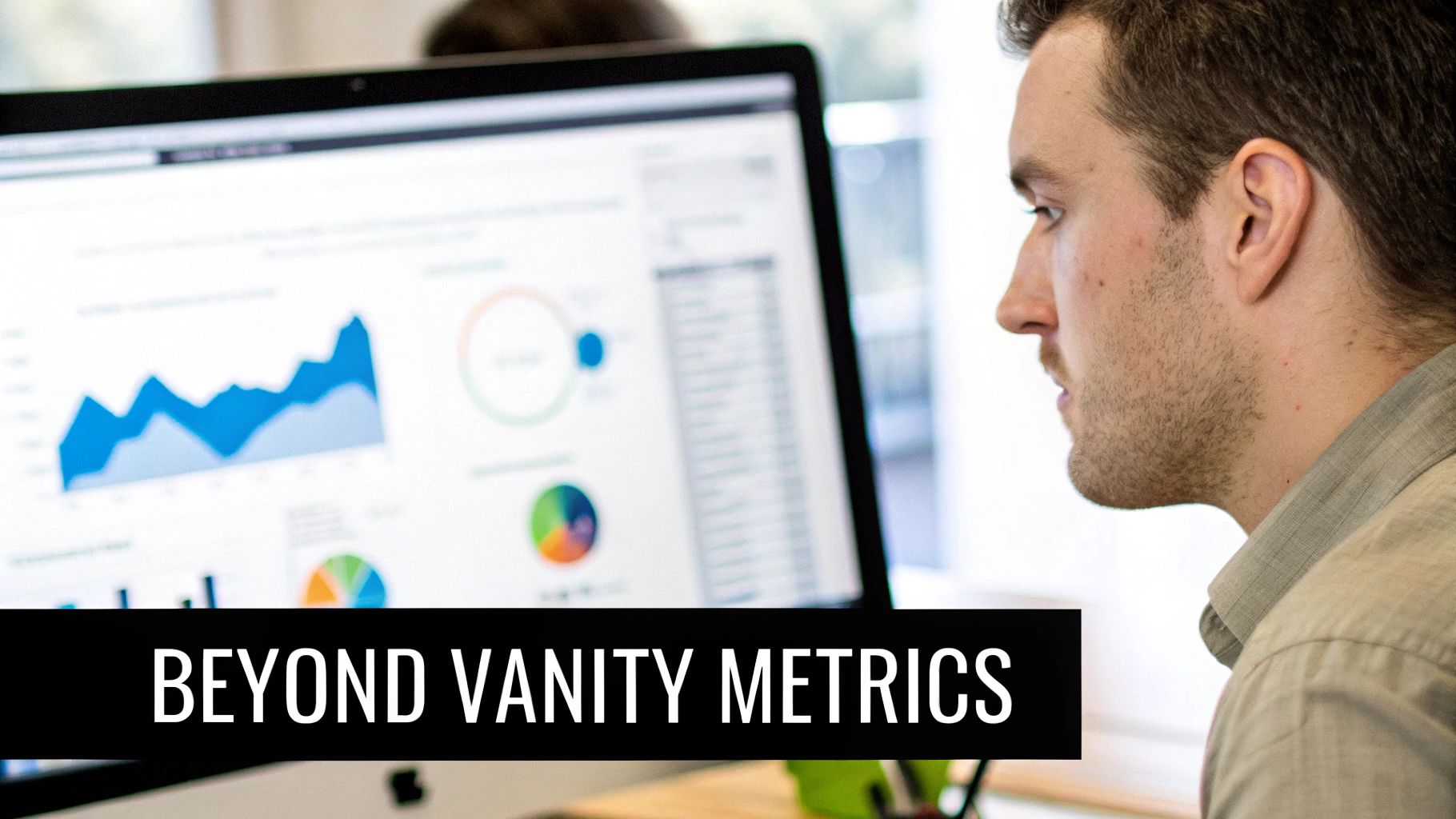 A person looking at a complex dashboard with various charts and graphs, representing content performance metrics.
