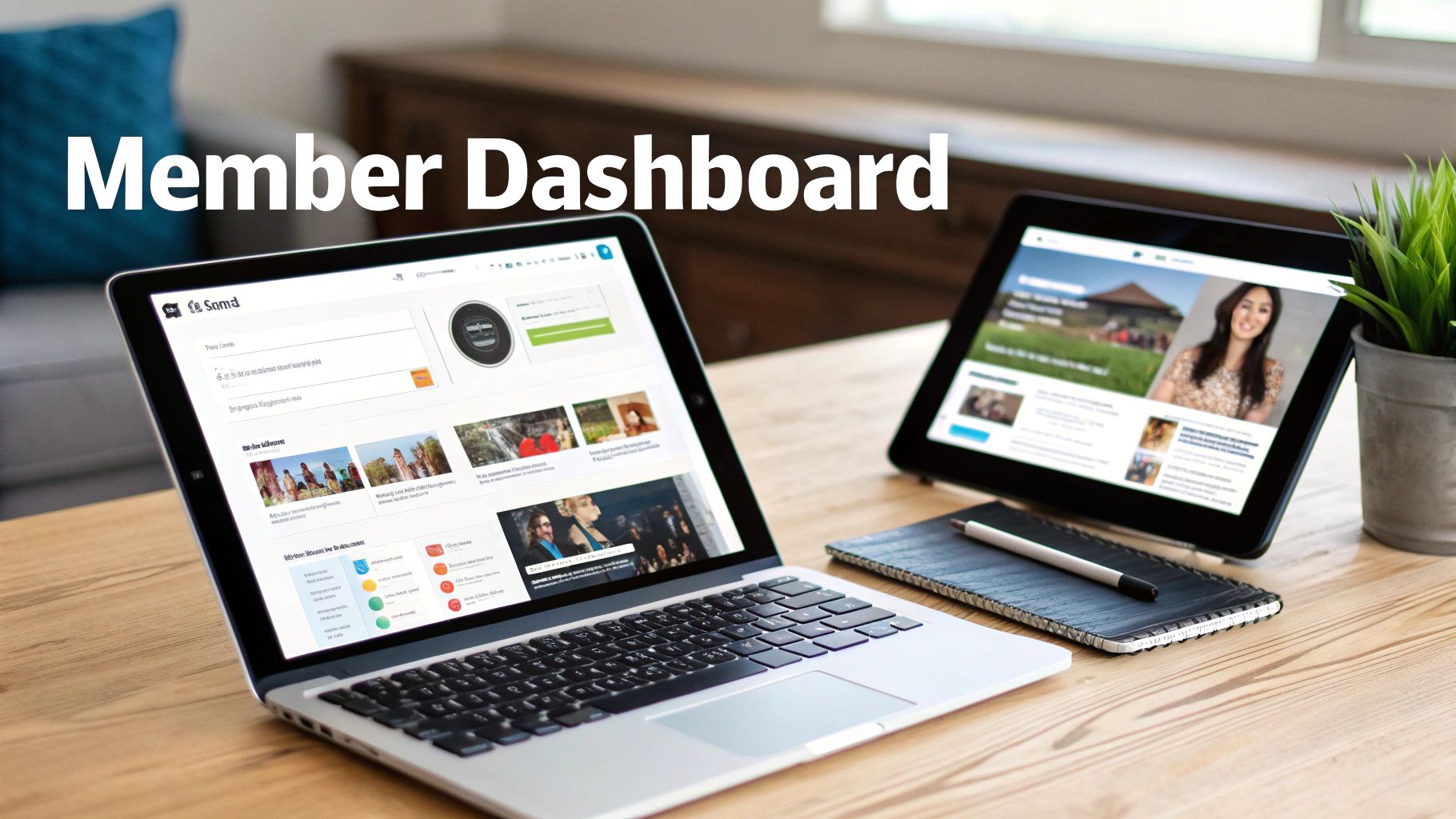 A person at a computer configuring a user dashboard, symbolizing the process of setting up membership features.