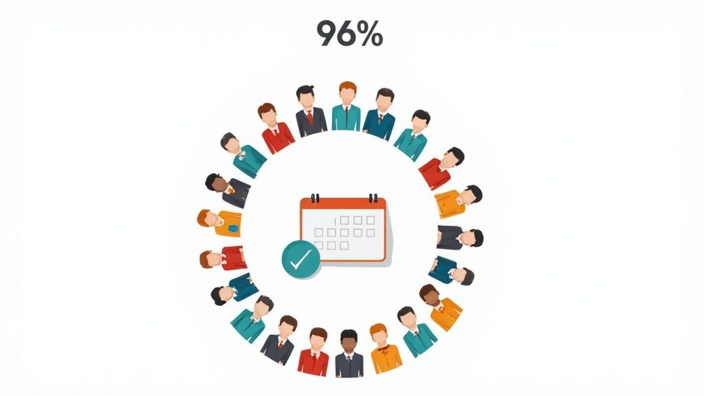 Obiettivo di retention raggiunto, con un calendario e un segno di spunta che simboleggiano il completamento del target.