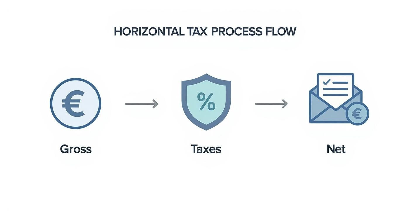 Infografica che mostra il processo di tassazione di un bonus, dal lordo al netto.