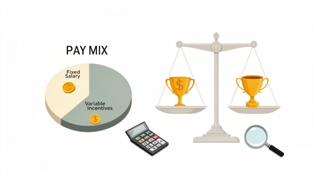 Un'immagine che illustra il mix retributivo (stipendio fisso e incentivi variabili), la valutazione e la pianificazione della compensazione.