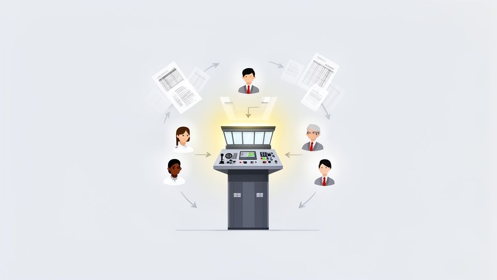 Un team che collabora in un ufficio moderno, simboleggiando l'efficienza di un software STI