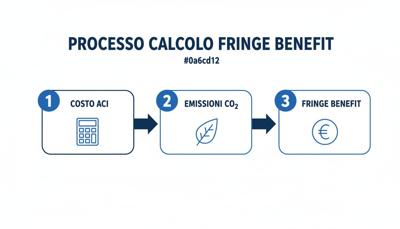 Diagramma di flusso del processo di calcolo del fringe benefit, include costo ACI ed emissioni CO2.
