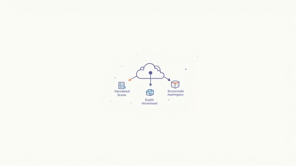 Un'illustrazione che mostra un servizio cloud centrale che gestisce dati da un documento, uno scanner e un database.