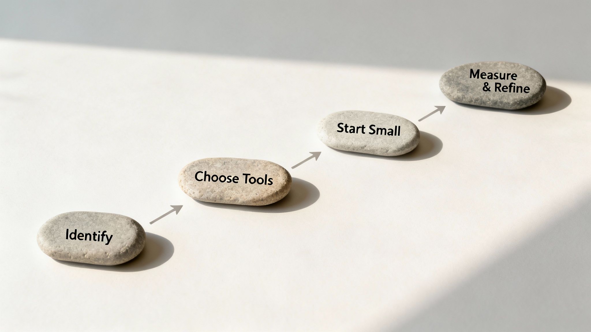 A person at a desk drawing a four-step plan on a whiteboard, representing a strategic approach to automation.