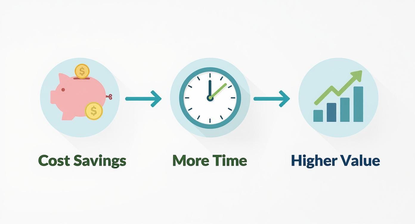 Visualizing the benefits of cost savings leading to increased time and ultimately higher value.