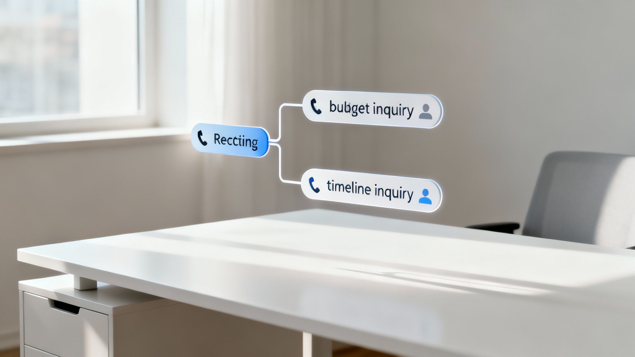 A flowchart showing a call being routed through an AI assistant to qualify the buyer.