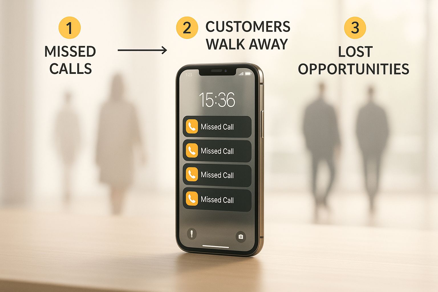 Infographic of a smartphone with missed calls, symbolising lost business opportunities.